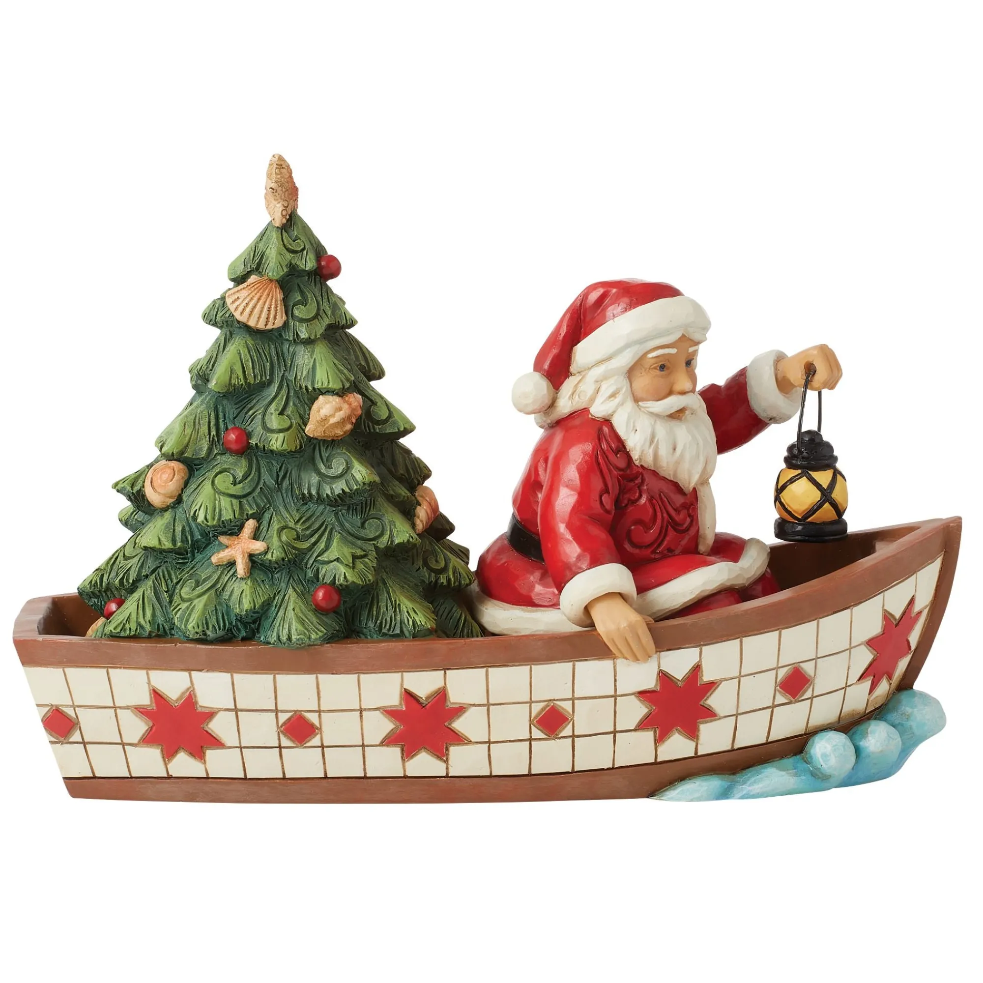Enesco Gift Figurines | Santas | Santa in Boat With Tree Fig