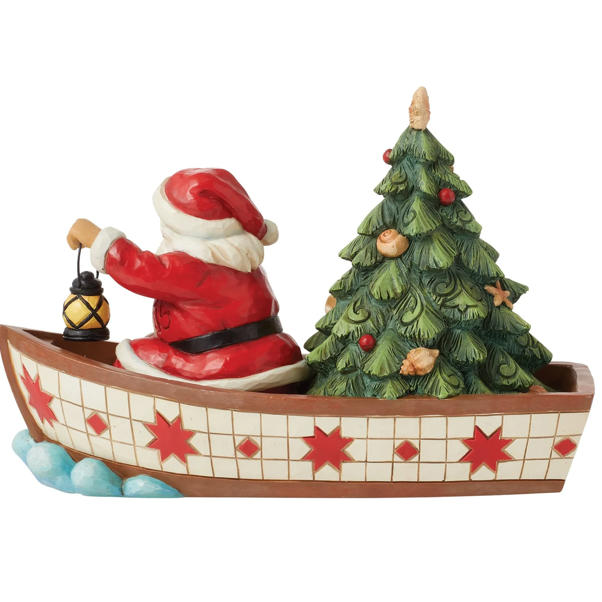 Enesco Gift Figurines | Santas | Santa in Boat With Tree Fig