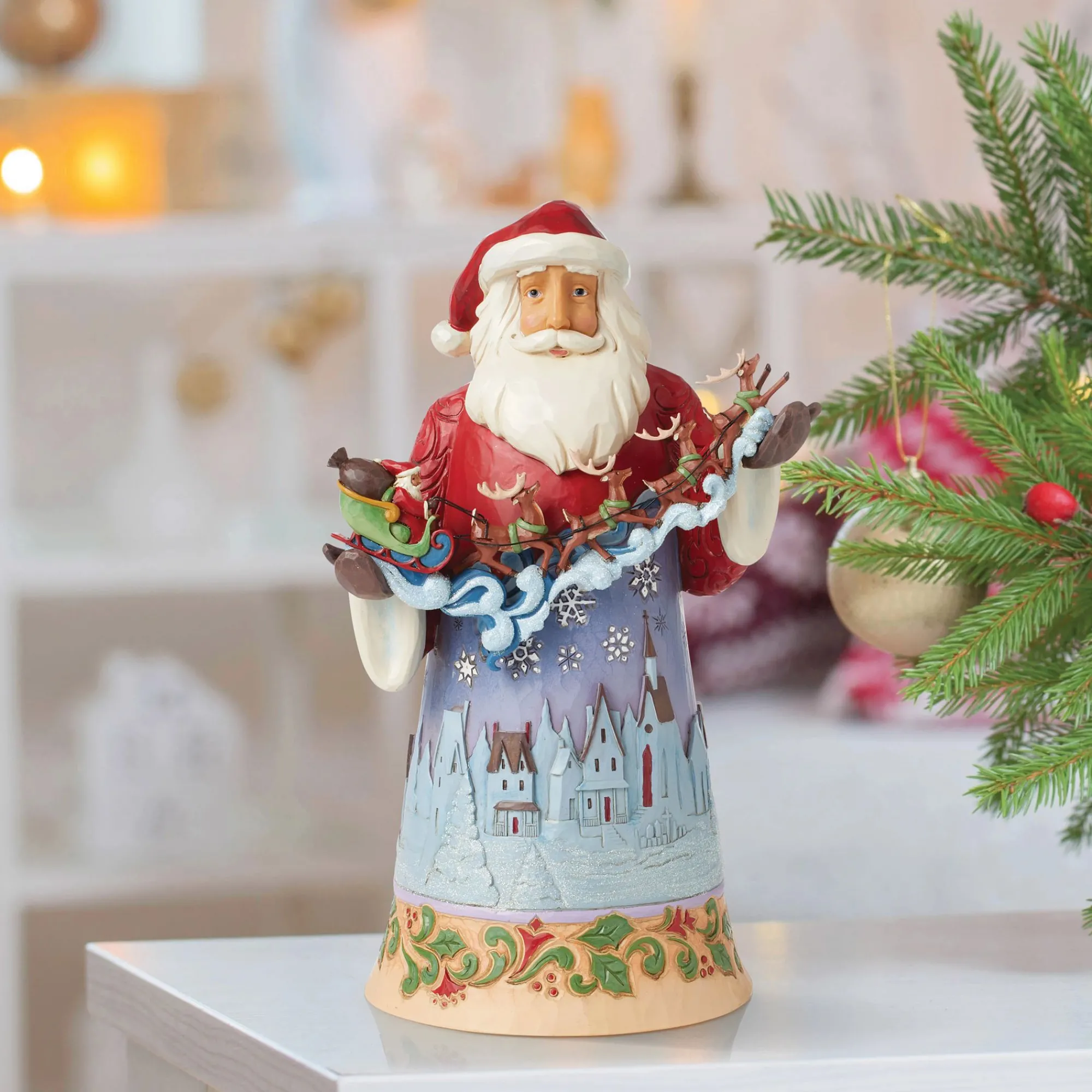 Enesco Gift Figurines | Santas | Santa Over Night Sky Figurine